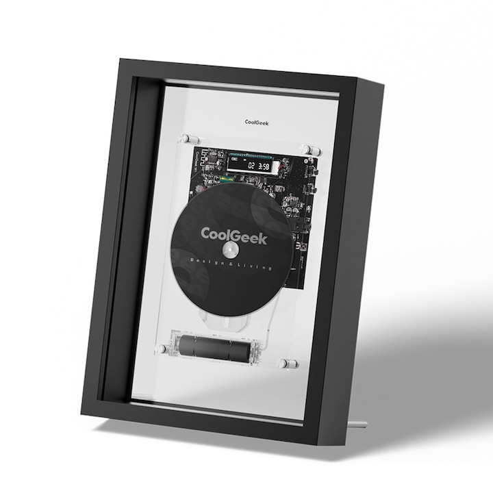 Player CD decorativ CoolGeek M1 tip rama, Bluetooth 5.0, baterie reincarcabila, montare perete / birou, design modern, negru