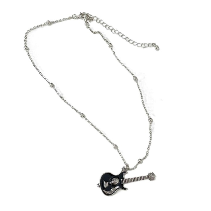 Colier cu pandantiv chitara craniu punk, unisex, aliaj, design detaliat