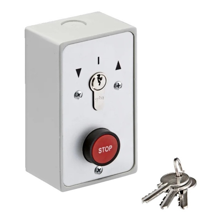 Fém kulcsos kapcsoló, SOMMER, IP54, 170x76x68mm, vészleállítóval, 3 kulccsal