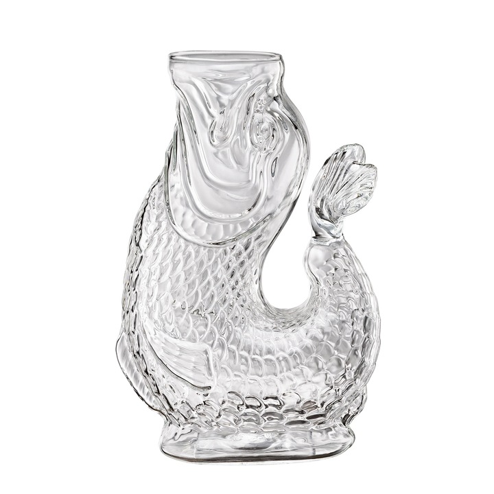 Karafa boroszilikát üvegből, 1,0 l, 15,5x10x23cm, átlátszó, hal alakú