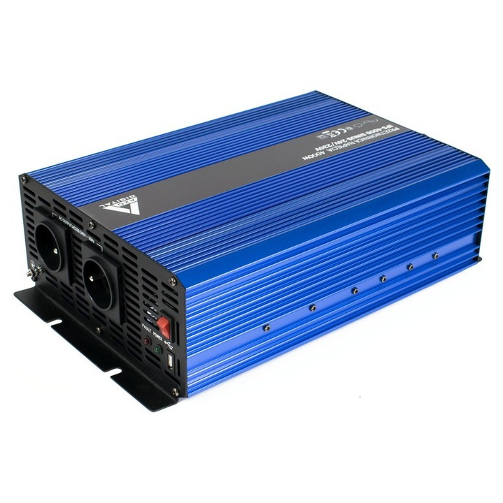 Invertor de tensiune AZO Digital SINUS IPS-2000S 2000W, 230VAC, 44/60VDC, cu racire activa, 1 priza 230V, 1 priza USB