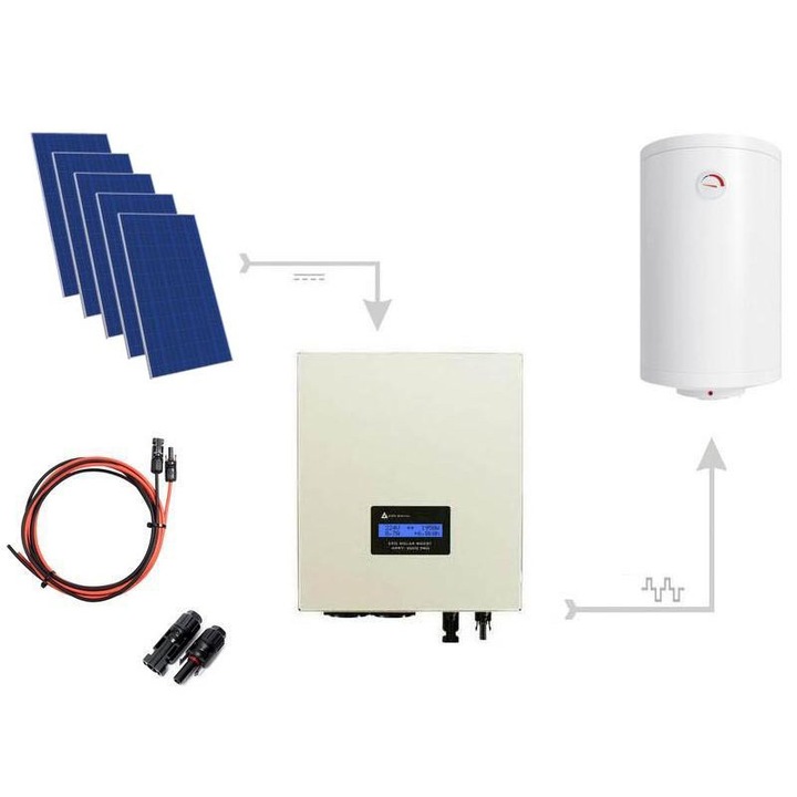 Vízmelegítő készlet 5xPV Mono 2000 bojlerhez, ECO Solar Boost MPPT-3000 3.5kW PRO, 5 db 430W-os monokristályos panel, 25m kábel