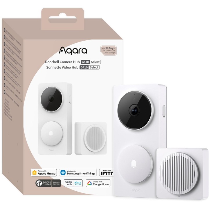 Видеодомофон Aqara G410 Select, камера 2K, Zigbee/Thread/Matter, бял, размери 141,5x65x30,4мм