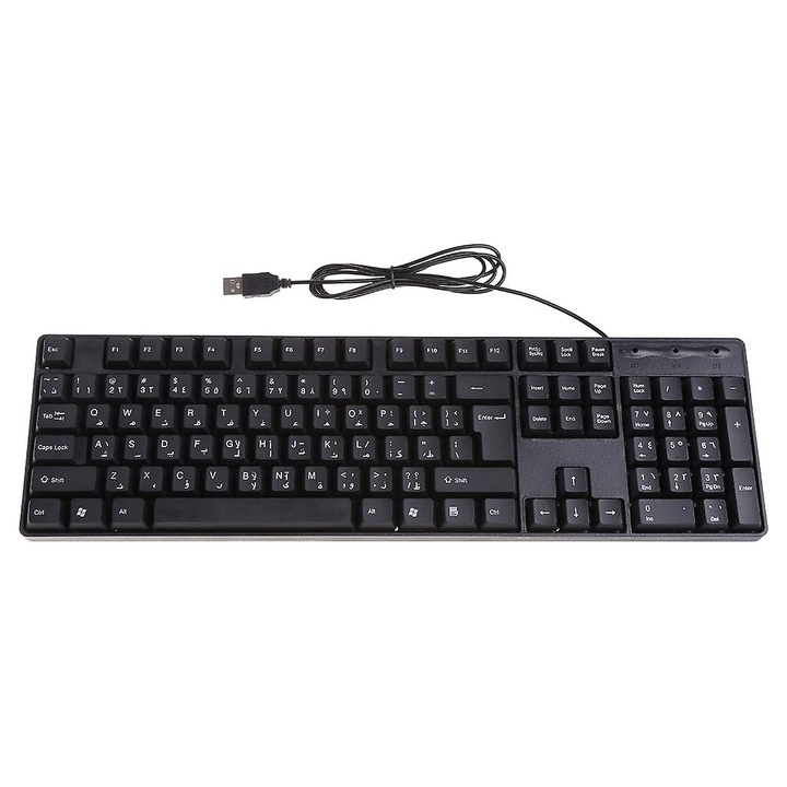 USB billentyűzet kábellel, fekete, méretek 43x12.5cm, ergonomikus kialakítás, csúszásmentes, PC-hez