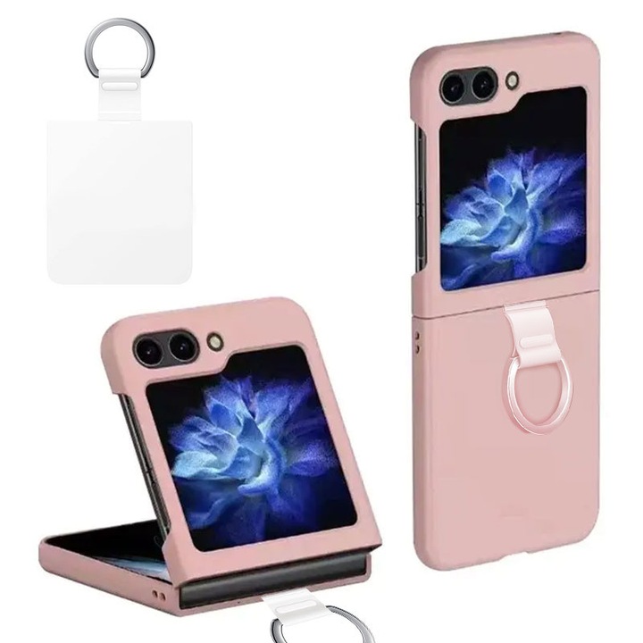 Husa Ring pentru Samsung Galaxy Z Flip6, Though Matte, AntiShock, cu inel detasabil, PVC, Roz