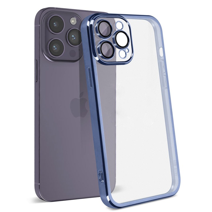 Husa Plating pentru iPhone 11 Pro Max, silicon Slim, Transparent, ElectroEdge, Albastru