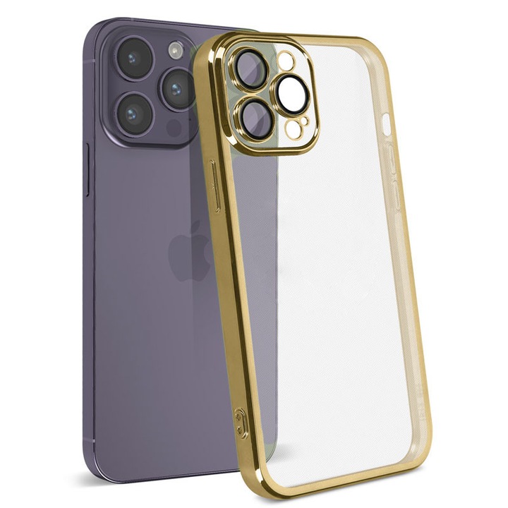 Husa Plating pentru iPhone 11 Pro Max, silicon Slim, Transparent, ElectroEdge, Auriu