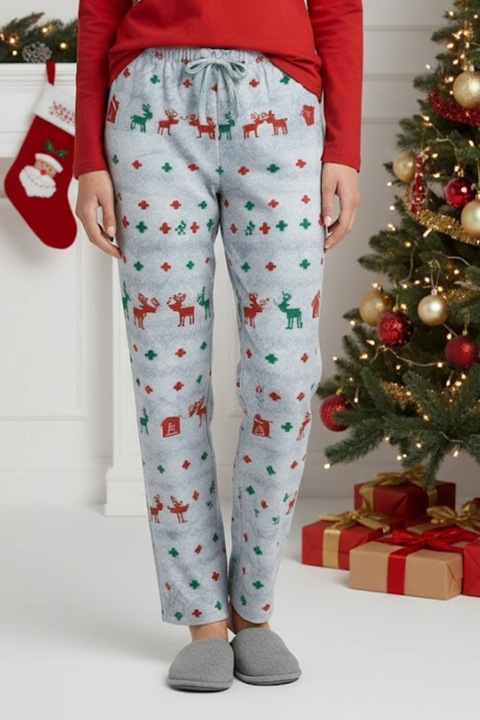 Pantaloni de Pijama Dama din Bumbac cu Imprimeu de Craciun 8323 12790, Multicolor