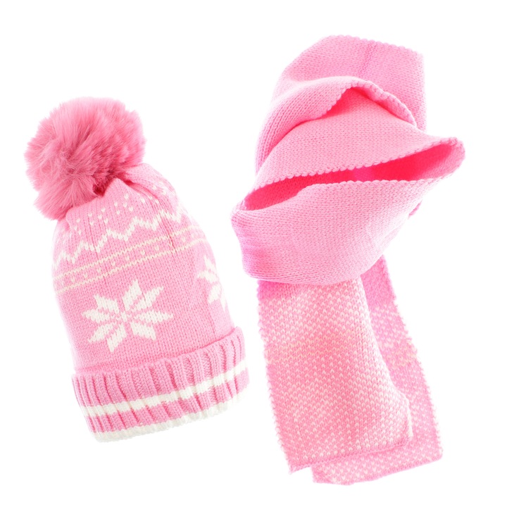 Set căciulă și fular, Buticcochet, viscoză și sintetic, roz, 2-5 ani