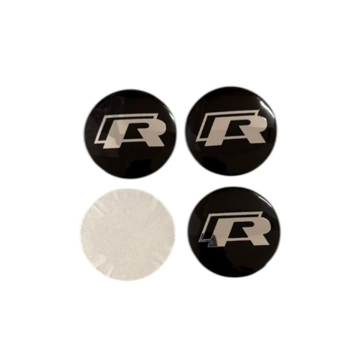 Set 4 stickere VW R line din tabla autoadezive 56mm negre