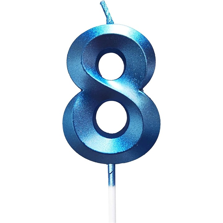 Lumanare Cifra 8, Model Diamond, 5 x 3.4 cm, Albastru