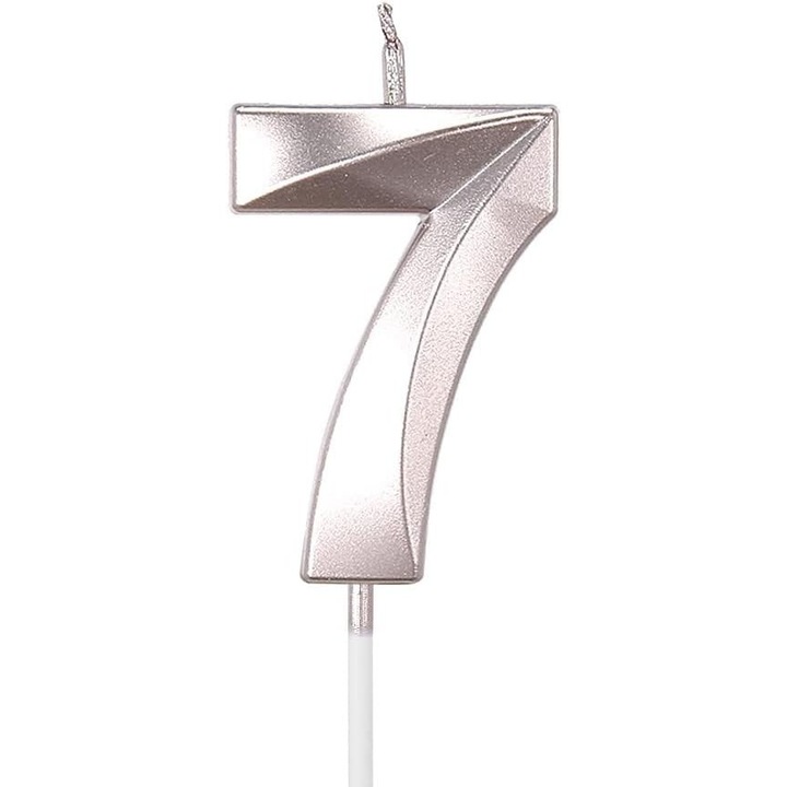 Lumanare Cifra 7, Diamond, argintie, 5x3.4cm