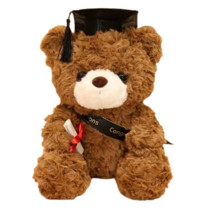 Ursulet de plus Graduate Teddy, cu toca si felicitare, 23 cm, maro, Velve