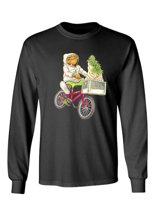 Hosszú ujjú póló, E.T., fű, Fekete