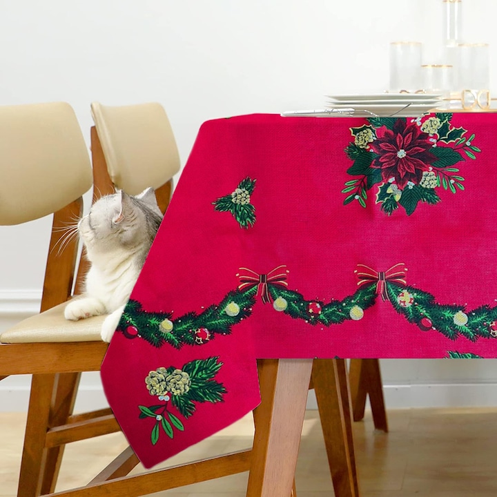 Fata de masa FIVE STORE Poisenttia, bumbac 100%, rosu, 150x150cm