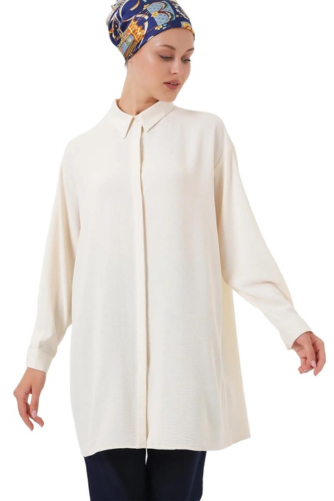 BigDart női ing, hosszú ujjú, laza szabású, elefántcsont, textil, Fildes Natural, 2XL