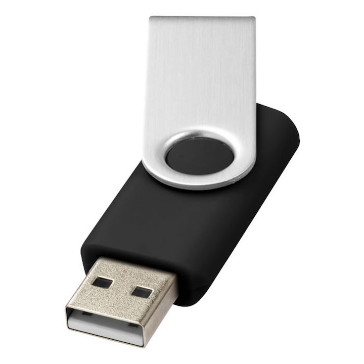 Memorie USB 4GB personalizabila, fara logo, flash drive / stick USB estelle ®, corp negru, carcasa metalica argintie pivotanta, capacitate 4 GB