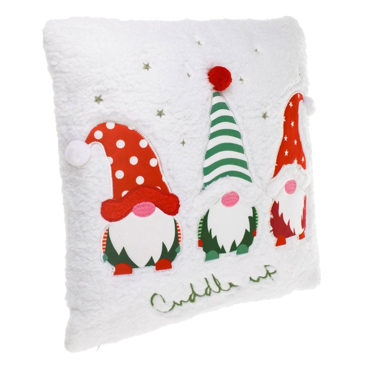 Perna decorativa de craciun alba sherpa figurine gnome pentru canapea 40x40cm