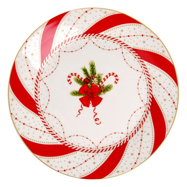 Farfurie de craciun din portelan alb cu model acadele ø19cm