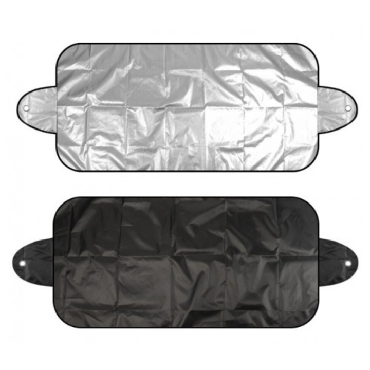 Parasolar auto pentru parbriz sau luneta WTO®, fixare cu ventuze, protectie UV, poliester/folie de aluminiu, 150 x 70 cm, Negru/Argintiu