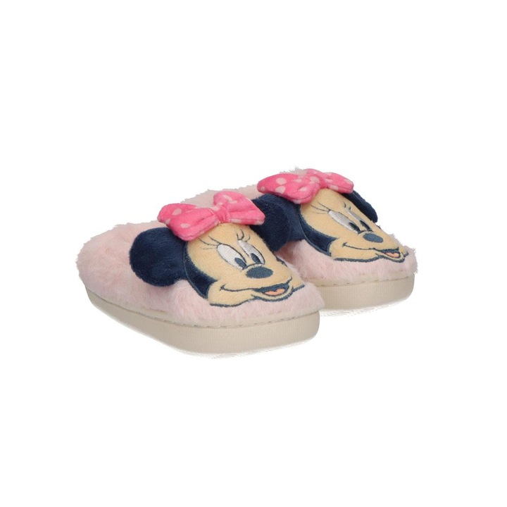 Papuci de casa pufosi cu talpa groasa Minnie Mouse 34658, Roz