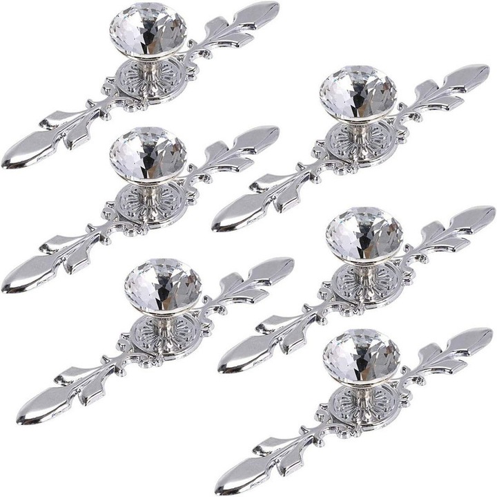 Manere de sertar set 6 bucati, Joyoy®, cristal, zinc, 30mm, 170x35x35mm