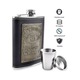 Set cadou pentru barbati, Joyoy®, 8 oz, din inox/piele, cu 2 cani si palnie, rezistenta la scurgeri, set complet