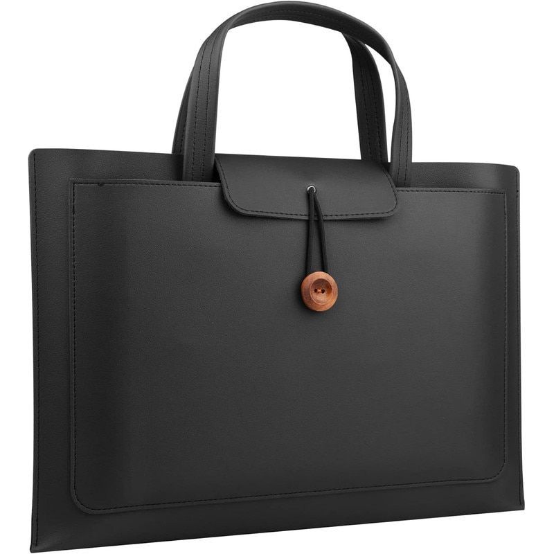 Geanta laptop Joyoy®, tip briefcase, 3 compartimente, piele ecologica impermeabila, neagra, 15.6/16 inch