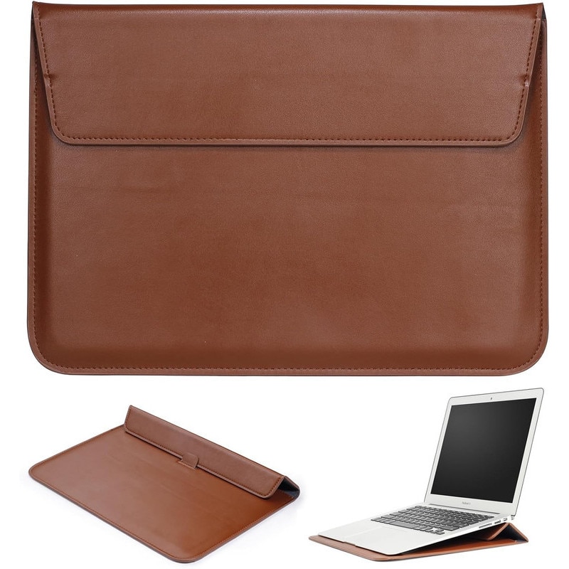 Husa pentru laptop 13.3", Joyoy®, piele impermeabila, design ultra-subtire, maro, cu suport, include geanta accesorii