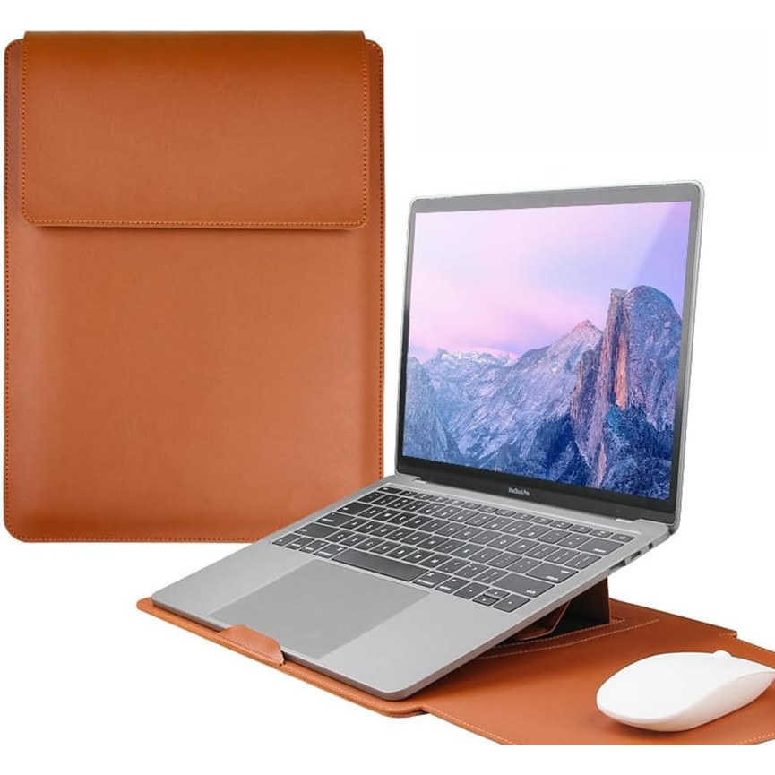 Husa laptop Joyoy®, 13-14 inch, maro, 25x34cm, multifunctionala, piele ecologica