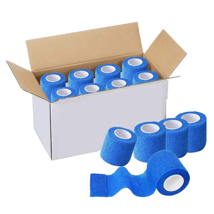 Joyoy öntapadó elasztikus kötszerek, 12 db-os készlet, 5.0cm x 4.5m, sporthoz, kék színben