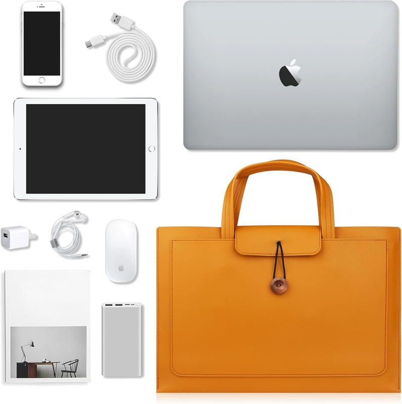 Geanta laptop Joyoy®, tip briefcase, 3 compartimente, piele ecologica impermeabila, neagra, 15.6/16 inch