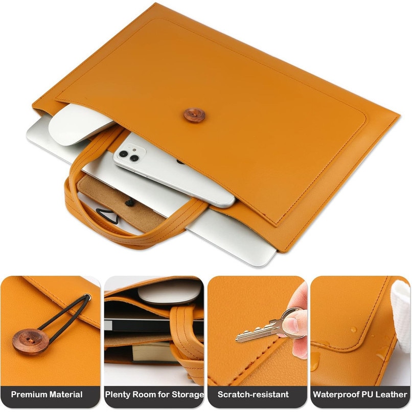 Geanta laptop Joyoy®, tip briefcase, 3 compartimente, piele ecologica impermeabila, neagra, 15.6/16 inch