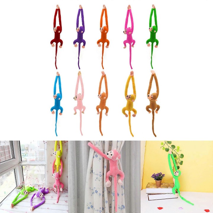 Jucarie de plus maimuta cu brate lungi, 60cm, multicolor, decoratiune pentru casa