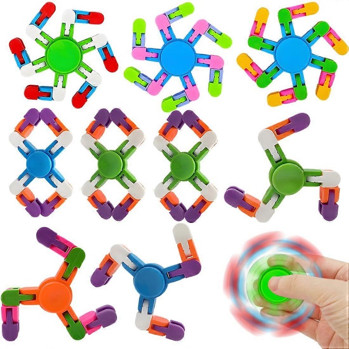 Set de 9 jucarii fidget spinner, design multicolor, material plastic, dimensiune compacta