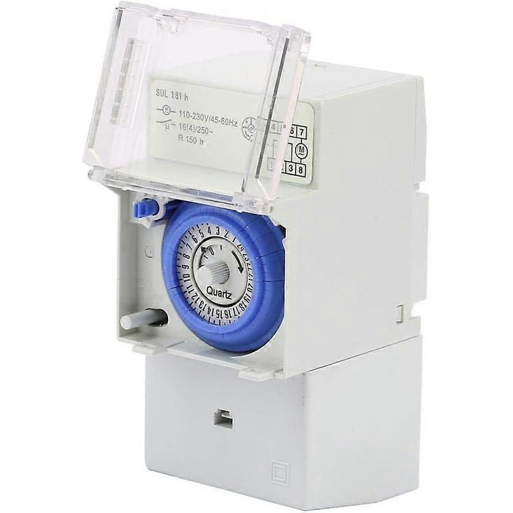 Modul temporizator, 24 ore, 8 programe, compact, pentru iluminat si echipamente, din sina DIN