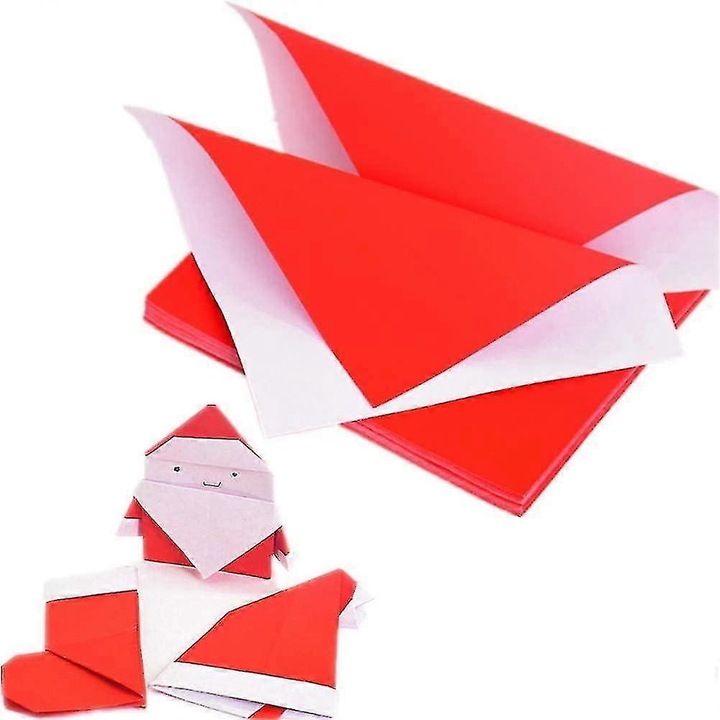 Hartie origami set 100 buc, rosu si alb, 15x15cm, pentru proiecte artizanale