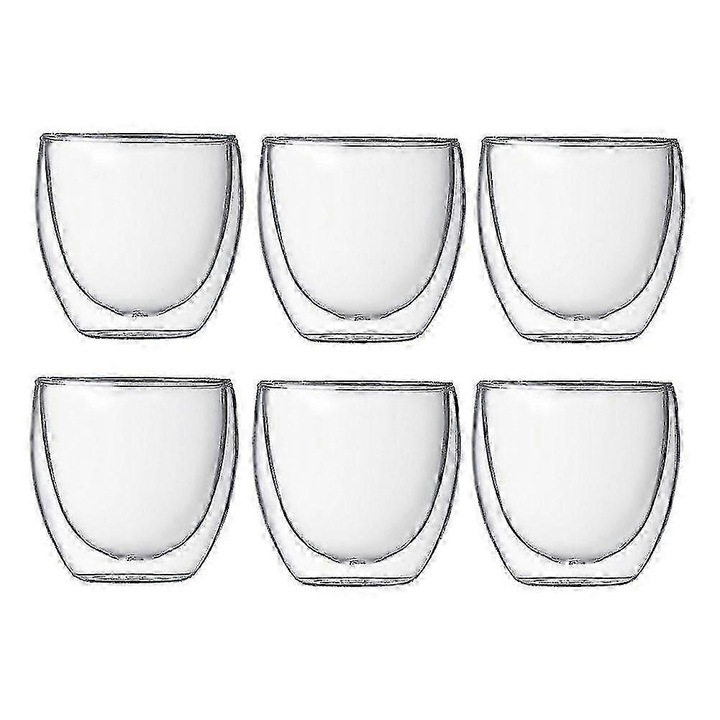 Set 6 Cani Espresso din Sticla cu Dublu Perete, 80ml, Rezistente