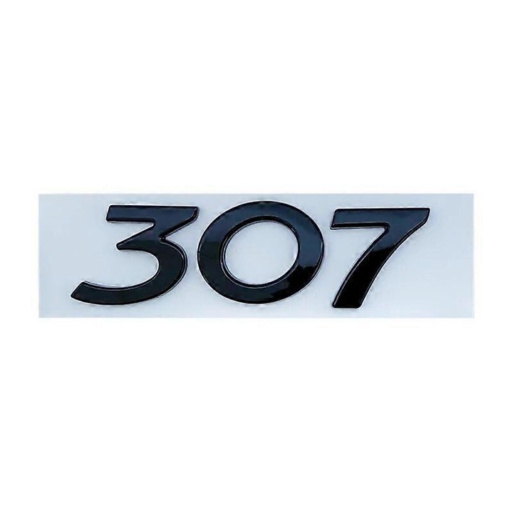 Decal autocolant 3D pentru portbagaj Peugeot, litere autoadezive, negru, 93x26mm si 112x30mm, set 1 buc.