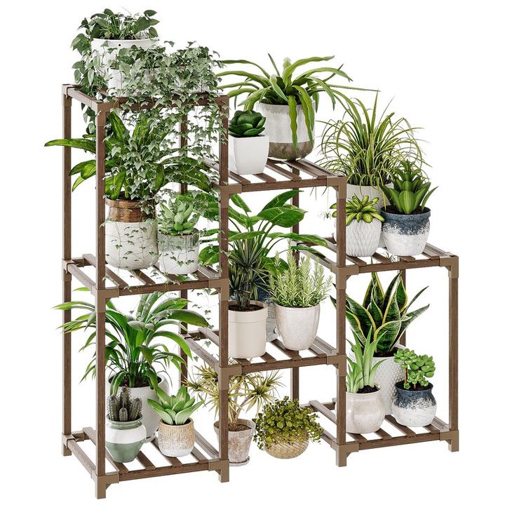 Suport pentru plante Raft pentru plante de interior Suport din lemn pentru plante de exterior pentru mai multe plante Suport pentru plante cu 3 niveluri pentru sufragerie Terasa Decor boho pentru gradinarit