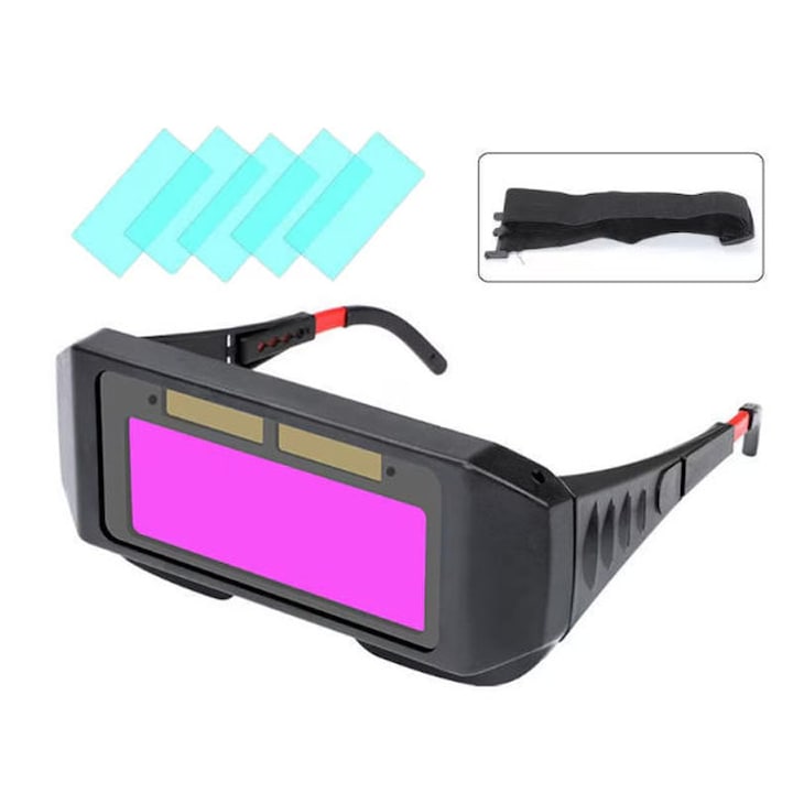 Hegesztő védőszemüveg, Rqiurpn, Szélálló, Porálló, Állítható, Kétféle viselési mód, Fekete/Piros