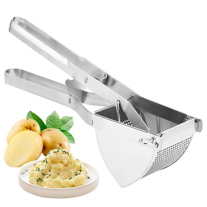 Rqiurpn rozsdamentes acél burgonyanyomó, ergonomikus fogantyúk, pürékhez, könnyen tisztítható, rozsdaálló