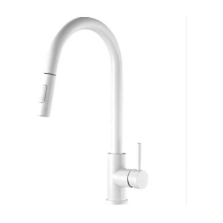 Baterie sanitara pentru bucatarie, alba, cu duza rotativa, dimensiuni 21x5x43cm, set de montaj inclus