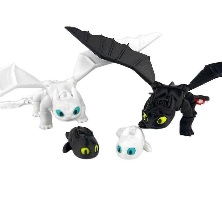 Set figurine 3D Toothless si Light Fury, 22 cm, detalii unice, ecologice