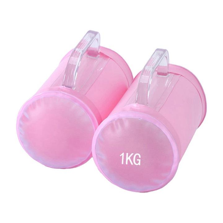 Haltere ajustabile umplute cu apa, 2kg, design compact, anti-alunecare, set de 2, roz, 7x22x16cm