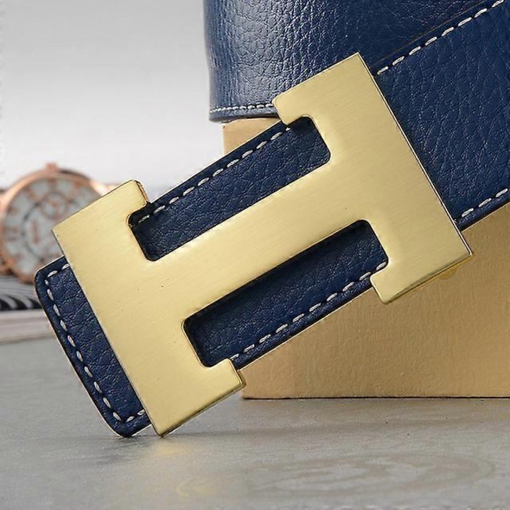 Curea casual barbati, din piele de vaca, catarama neteda didwqfn moda, Albastru, Albastru, 115