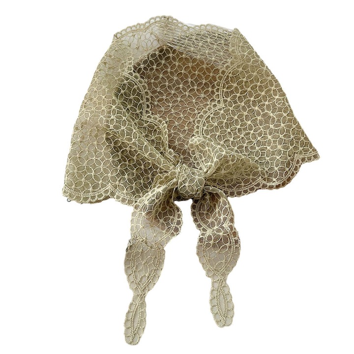 Esarfa triangulara, dantela, bej, 115x30cm