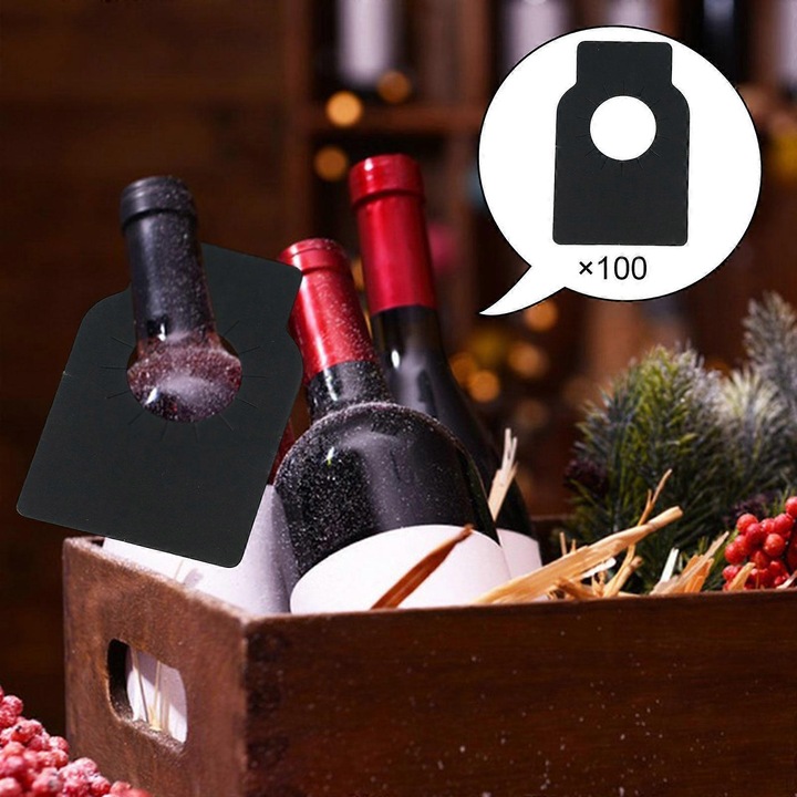 Set de 100 etichete pentru sticle, etichete de distinctie, negru, 5.7cmx8.9cm