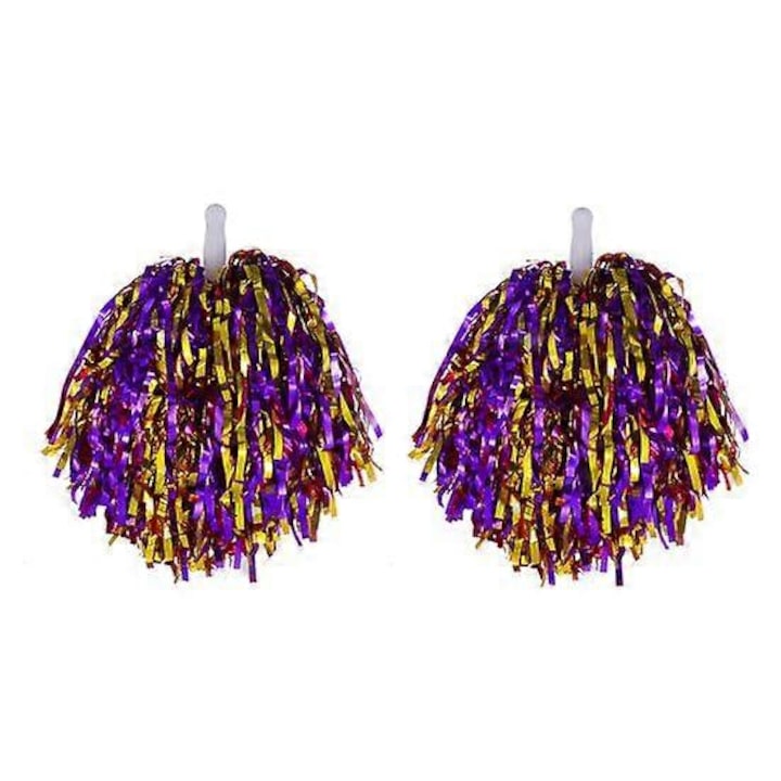 2 db pompon cheerleader, műanyag, lila és arany, 25cm