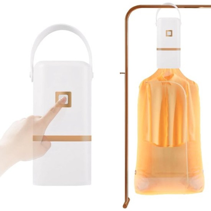 Uscator rufe mini, alb, cu sac de uscare integrat, dimensiuni compacte, ideal pentru calatorii